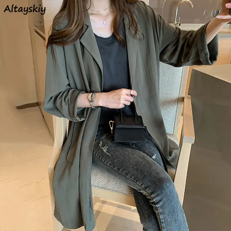 

Trench Women Solid Single Button Korean Style Pockets X-long Elegant Basic Design All-match Spring Tender Popular Fashion Chic