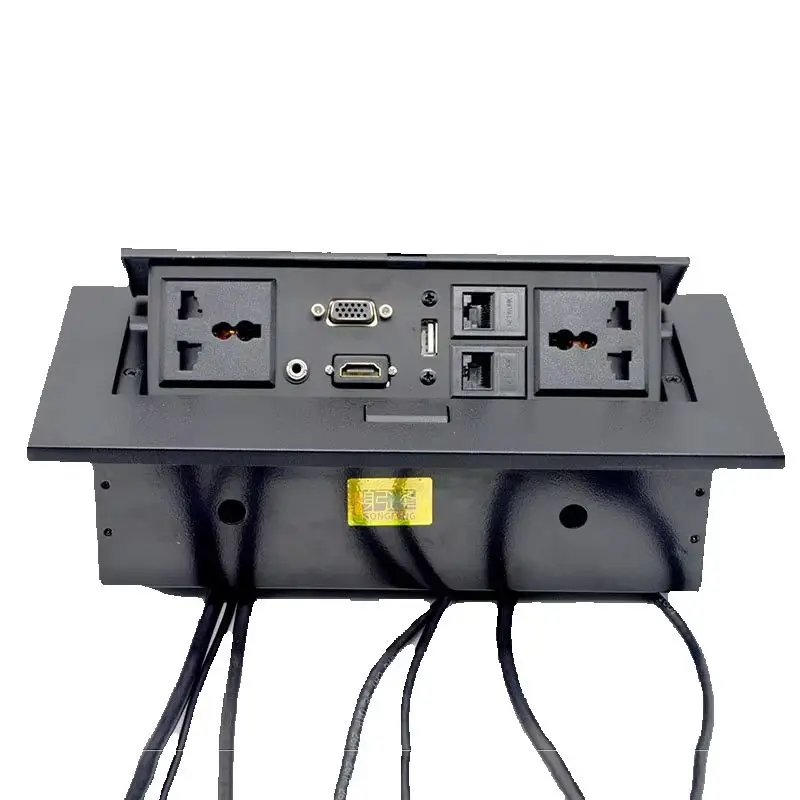 Pop-Up Hidden Socket All-in-One Desktop Jack with VGA USB Audio Power Plug Multimedia Hub for Office Desk &Conference Table