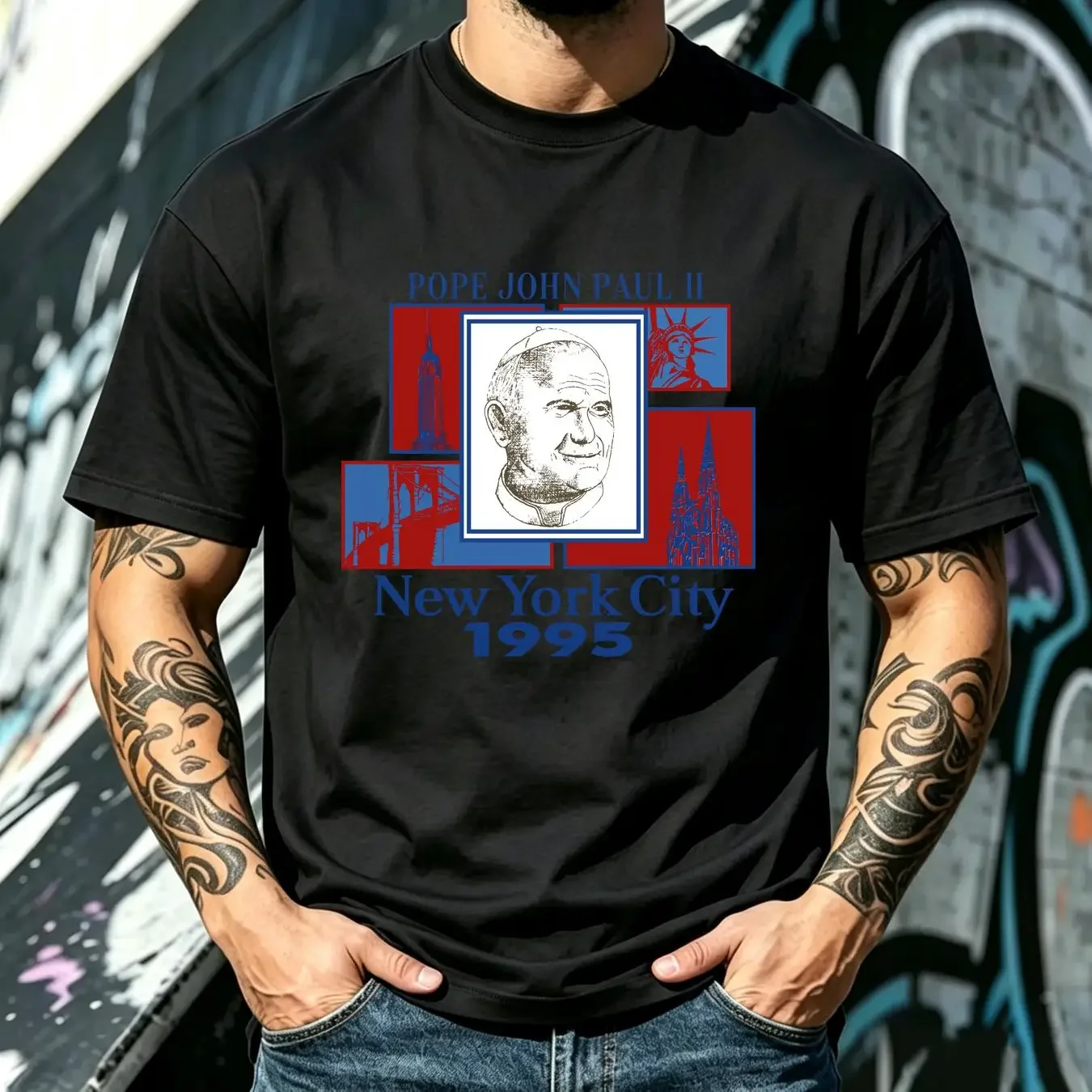 washed T Shirt Rare Vintage 1995 Pope John Paul II New York City Never Worn XL long or short sleeves vintage Washed Soft