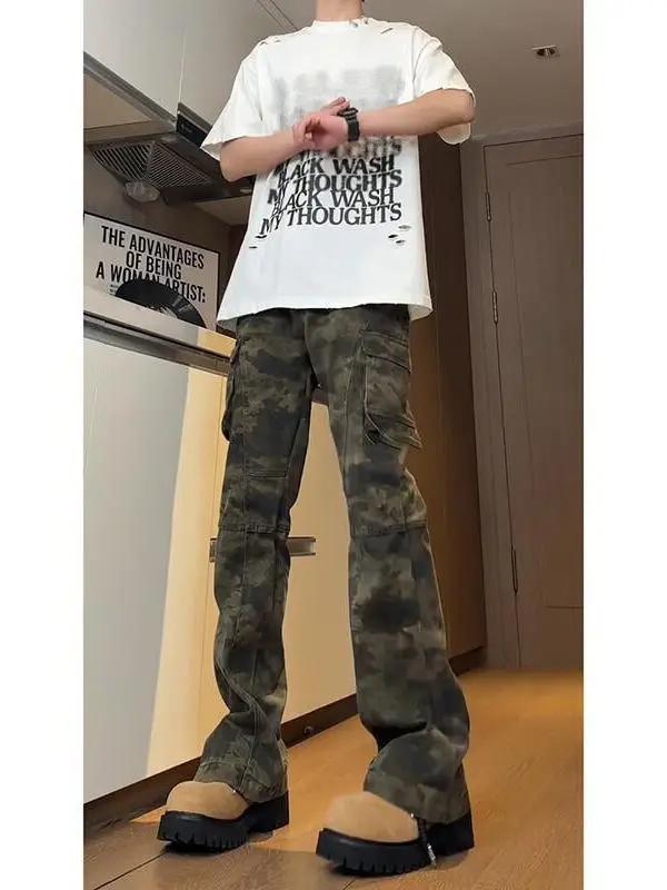 

American Sle Cleanfit Retro Camouflage Flared Jeans High Street Trendy High Waist Slim Straight Workwear Casual Pants