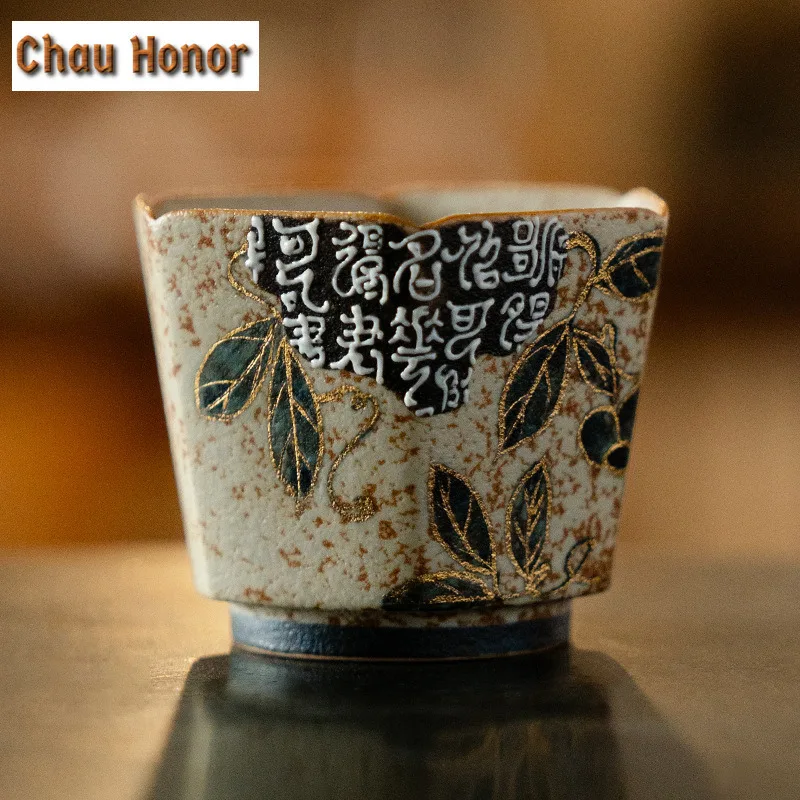 70ml Blue And White Flint Red Teacup Handmade Gold Drawing Branch Lotus Tea Bowl Japanese Set Of Cups Meditation Cup Drinkware
