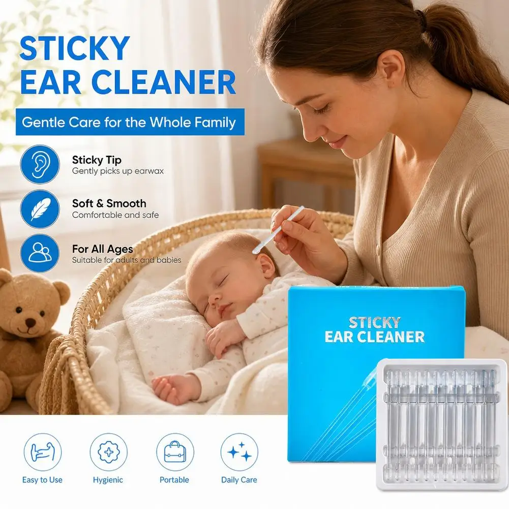 24 Pcs Sticky Earwax Cleaner Sticks Reusable Washable Adhesive Ear Swabs Tool Gentle Safe Ear Cleaner for Kids Adults