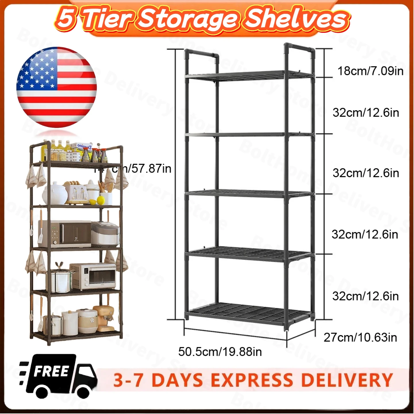 5-fach verstellbare Lagerregale, robustes Regal, Aufbewahrungsregal, 66 Pfund Kapazität, Organizer für Küche, Garage, Badezimmer