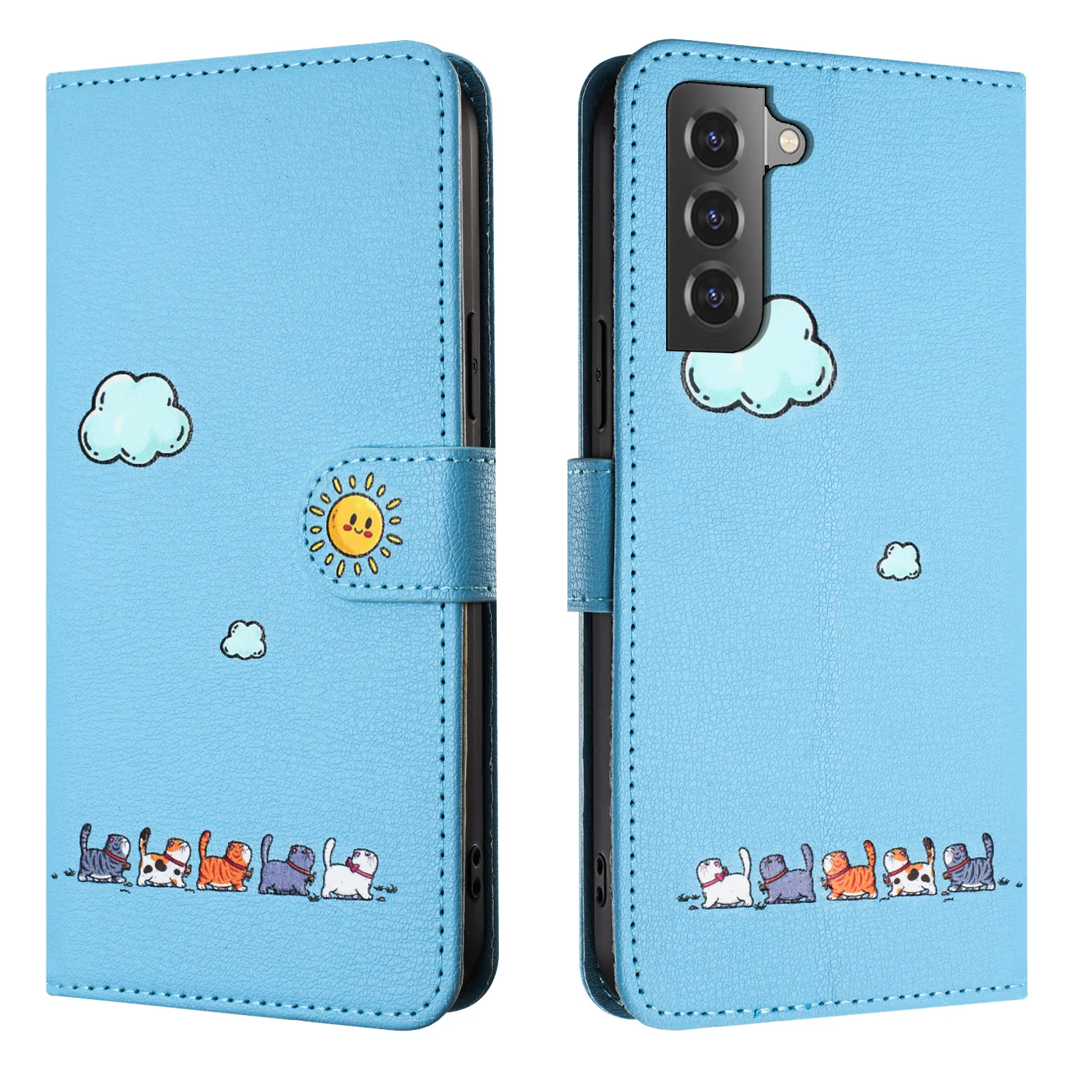 Dla Samsung Galaxy S21 / S21 FE / S21 Plus Cover Cartoon Cat Style Softshell Flip Leather Case