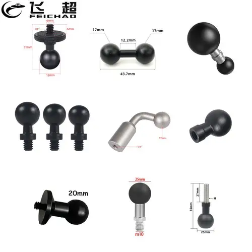 Adaptador de tornillo de 1/4 ""/ M6/ M8/ M10 para Gopro /Insta360 /DJI OSMO 360, soporte para GPS para teléfono con cámara de acción, montaje con cabeza de bola de 13mm-25mm