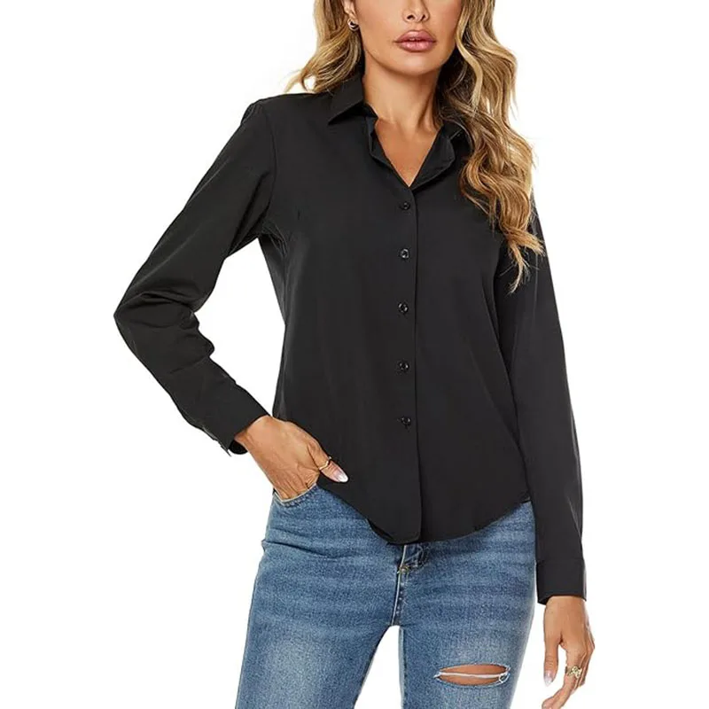 Camicia a maniche lunghe abbottonata elasticizzata da donna