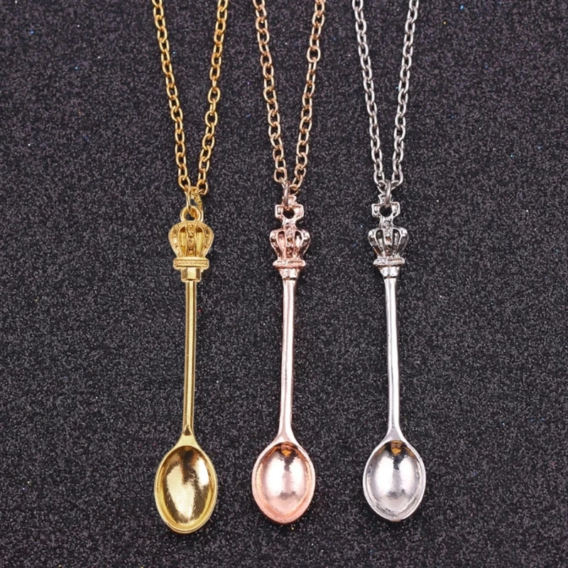 4 Colors Mini Crowns Teaspoon Spoon Pendant Necklace Crowns Spoon Necklace Movie Inspired Jewelry for Women Girls