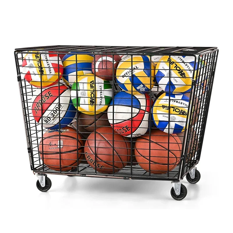 

Customized Garage Sports Equipment Organizer Rack Ball Storage Ball Sports Storage Cart with Baskets and Hooks