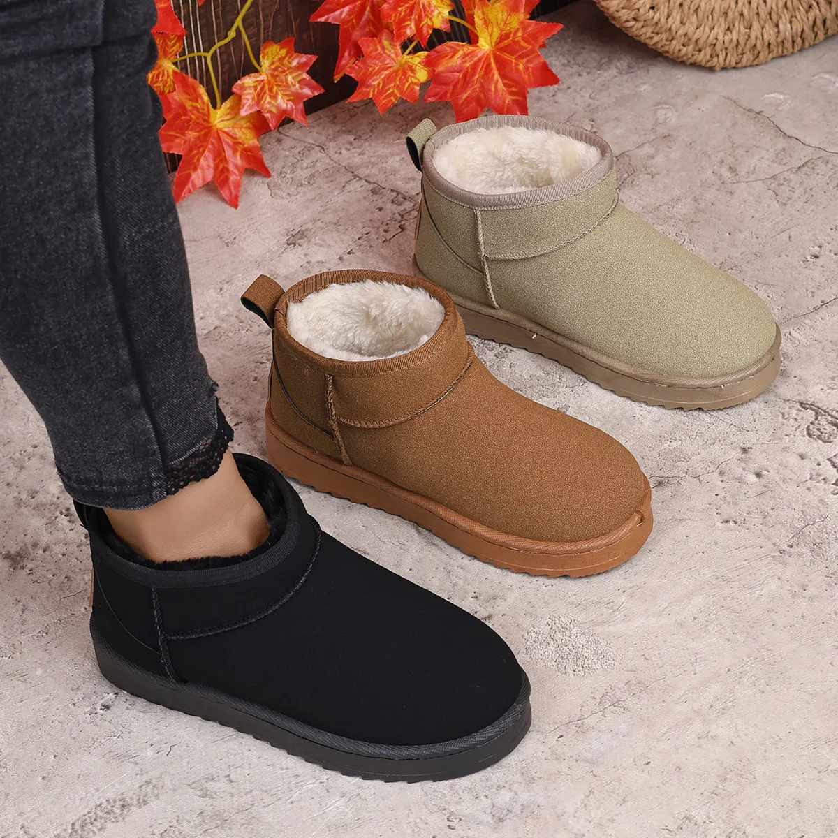 

Snow boots for women 2025 winter new round toe plus plush cotton shoes, student flat heel short tube cotton boots