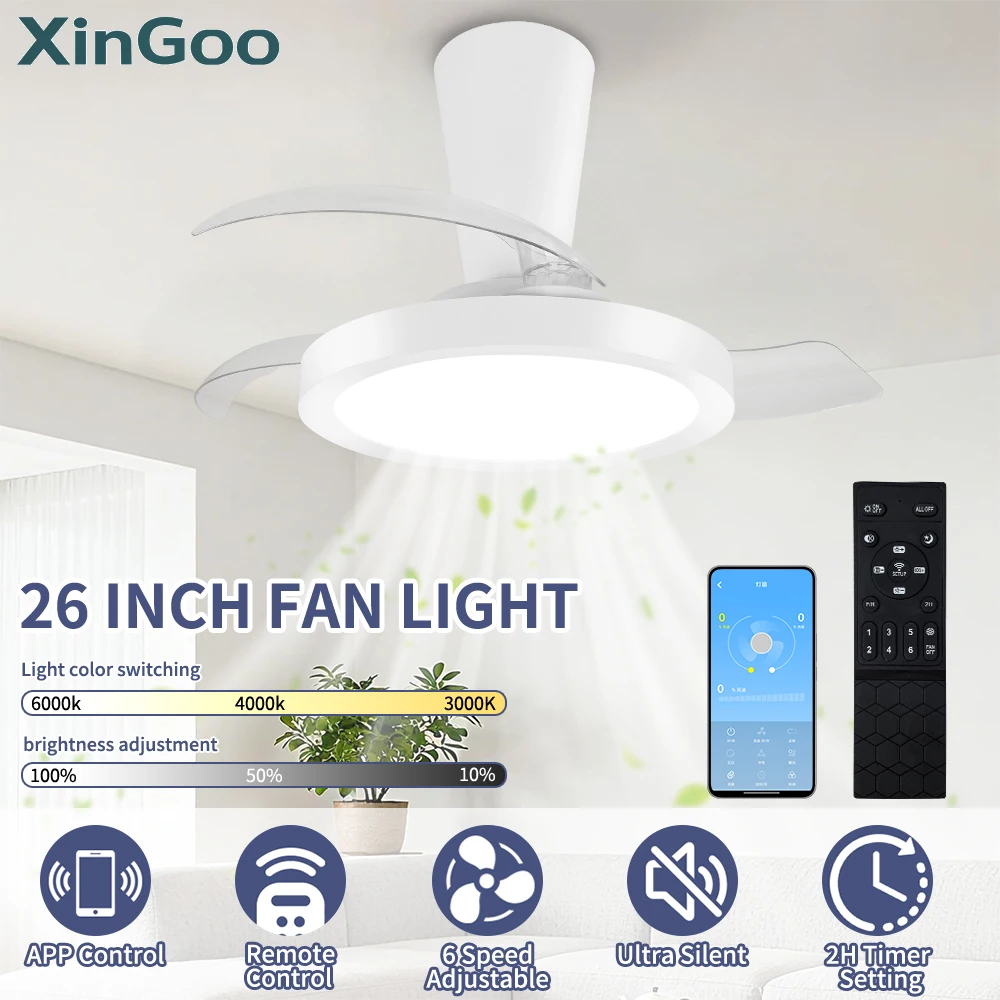 XINGOO Moderner Unsichtbarer Deckenventilator mit LED-Beleuchtung, DC-Motor Fernbedienung, Wohnzimmer, Schlafzimmer, Esszimmer Pendelleuchte