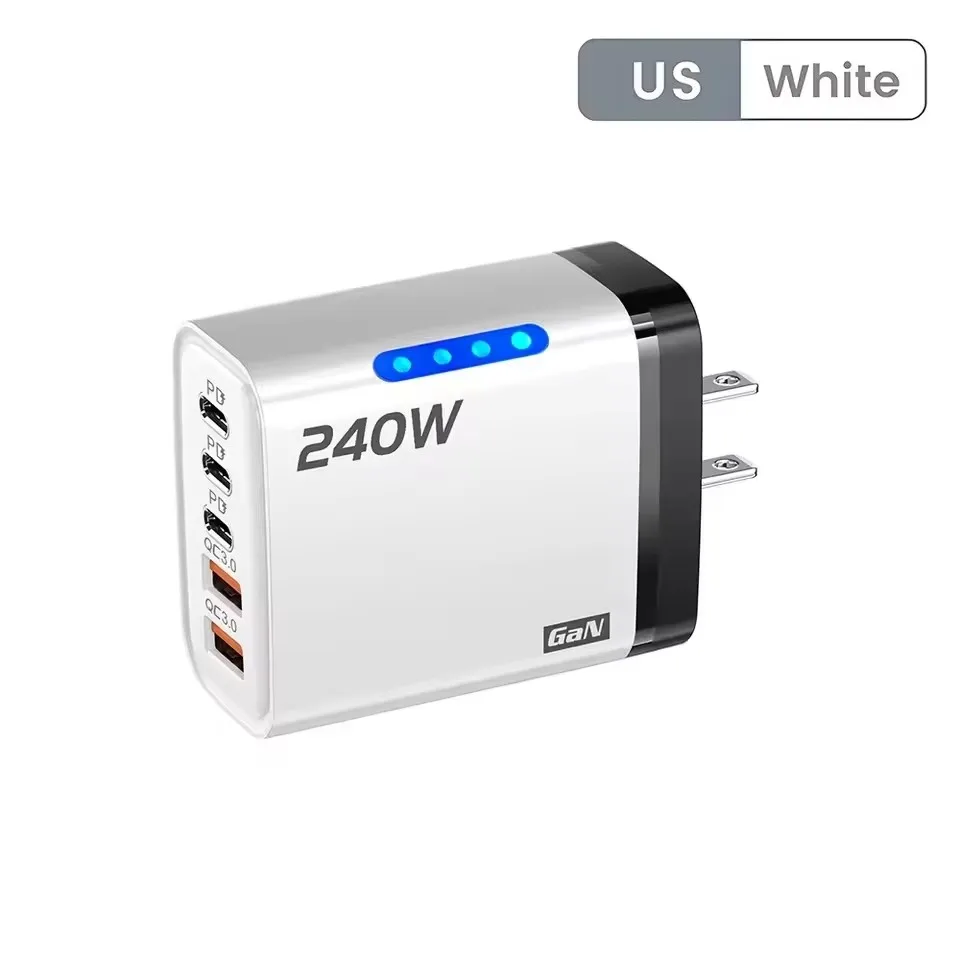 240w Gan Fast Charger With Led Light 5 In 1 2usb+3type-C Multi Port Phone Charger For Iphone15-17Series Samsung Huawei Xiaomi 15 image 3