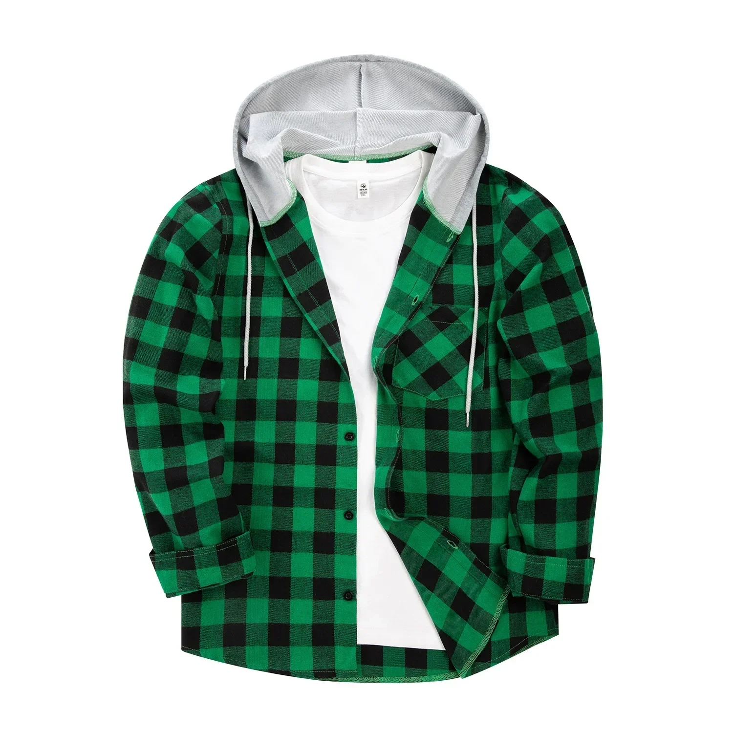 2024 Men's Autumn Casual Long Sleeve Plaid Shirt Thick Warm Men's Casual High Quality Soft Large Size Warm Shirt Tops Hooded