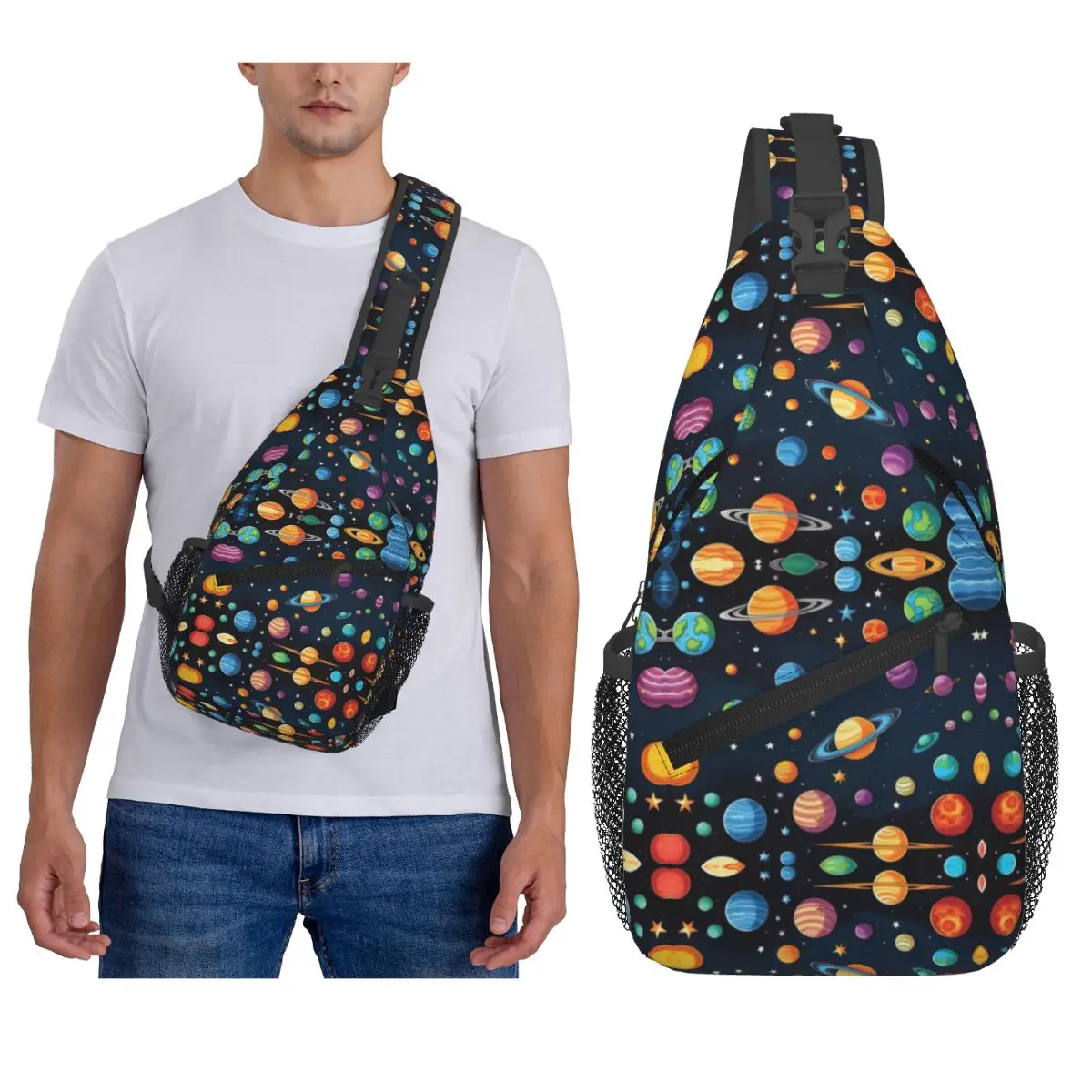 

Solar System Space Planets Universe Chest Bag Men Sling Crossbody Backpack Chest Bag Travel Hiking Daypack Shoulder Bag