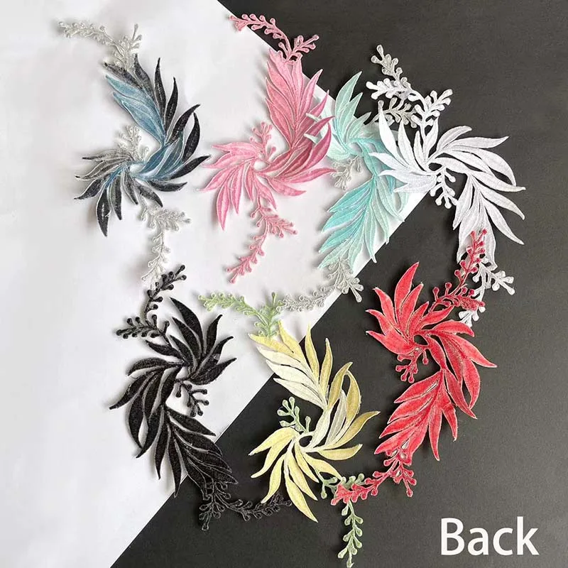 2PCS/Fabric Floral Applique Clothes Stickers Patch Thermocollant,Flowers Leaves Embroidery Iron On Patches Sewing Supplies