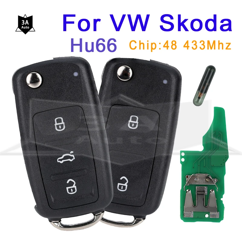 Flip Remote Smart Car Key Hu66 for VW Volkswagen Passat Golf 4 5 6 Polo Beetle Eos Jetta Tiguan Rapid Skoda Sedan 433MHz ID48