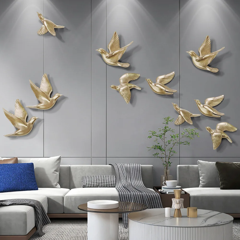 Simple 3D Three-dimensional Bird Wall Hanging Living Room Decoration Golden Animal Bird Wall Hanging Sofa TV Decor Accessories