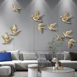 Simple 3D Three-dimensional Bird Wall Hanging Living Room Decoration Golden Animal Bird Wall Hanging Sofa TV Decor Accessories