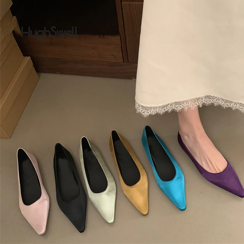 

Luxury Satin Silk Ballerina Shoes Woman Elegant Purple Blue Ballet Flats Ladies Concise Point Toe Plain Shallow Loafers