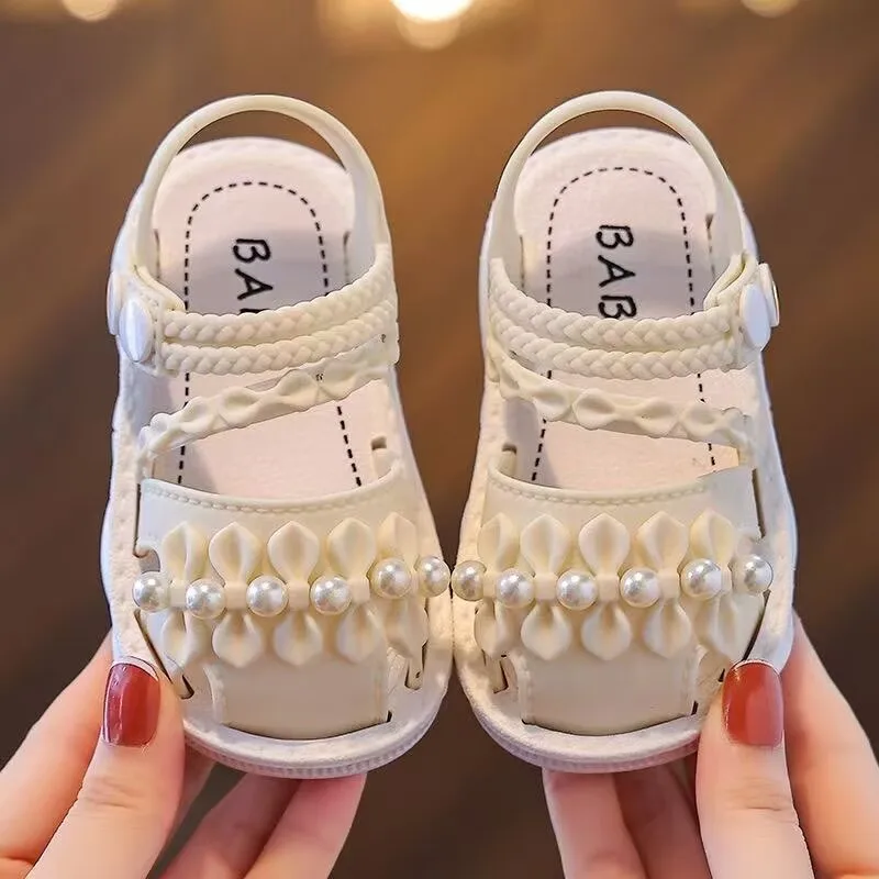 Sommer-Sandalen für Kleinkinder mit schönen Schleifen und Perlen, weiche Sohle, rutschfeste, lässige Strandschuhe für kleine Kinder – Detail 2