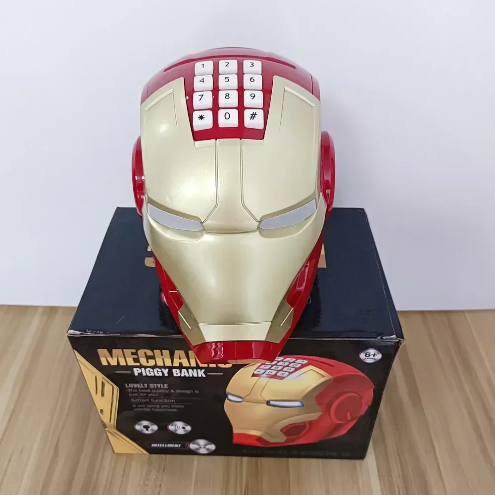 Superhero Electronic Light and Music Iron man helmet Password lock Piggy bank Savings box figures model toy desk decor kids gift