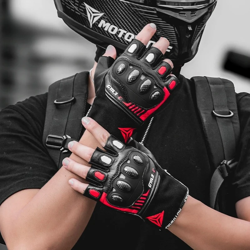 

Men's Motorcycle Gloves Summer Man Fingerless Racing Leather Gloves For Motorbike Carbon Fiber Guantes Moto Verano Hombre 양가죽 장갑