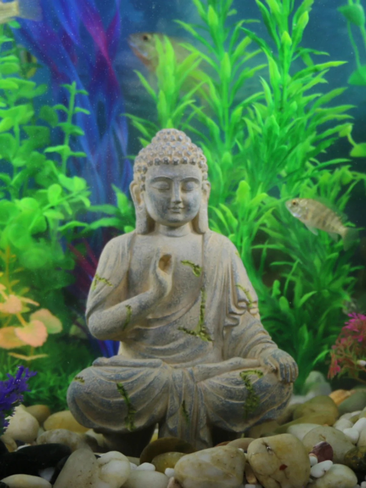 Fish Tank Aquarium Landscape Buddha Ornament Taolai Rockery Water Accessories Amphibious Tank Turtle Tank Ceramic Cylinder Zen