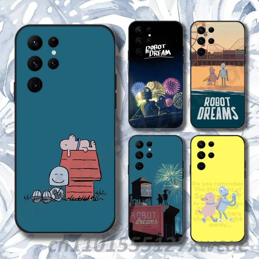 Cartoon R-Robot Dreams Phone Case For Samsung S10,S21,FE,S21 ,S26,S25,S24,S23,Ultra,S9,S22,Plus Black Shockproof Silicone Sof