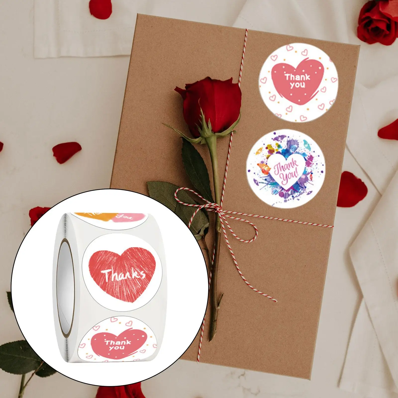 500 Pieces Love Stickers Birthday Paper Label Stickers Heart Stickers Roll for Card Making Journaling Scrabook Couples Envelopes