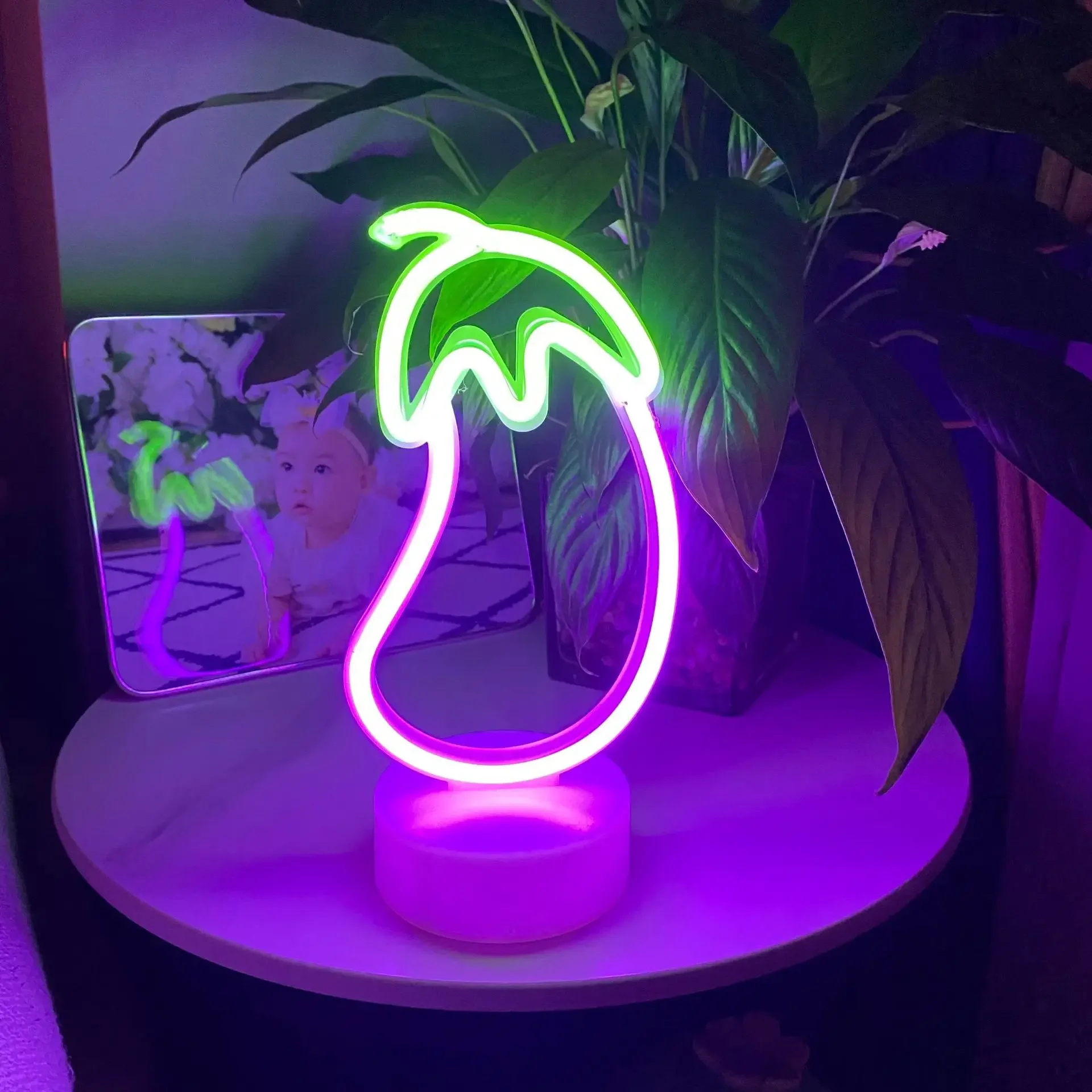 LED Eggplant Flamingo Neon Signs Light Room Wall Decor Acrylic Fruit Night Light for Bedroom Wedding Party Christmas Decorations