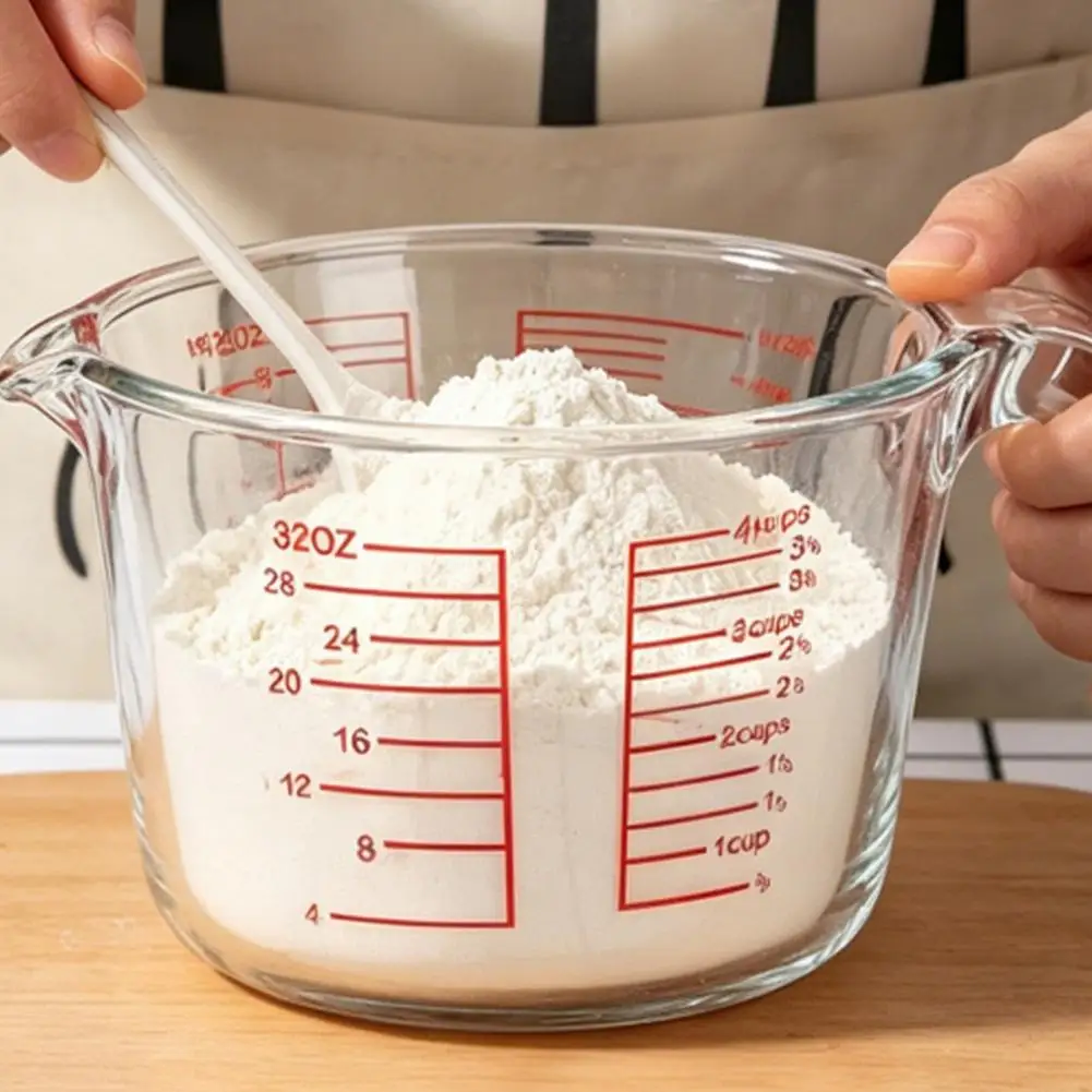 Glass Measuring Bowl 1l Glass Measuring Cup with Handle Spout Heat Resistant Kitchen Gadget for Precise Liquid Powder