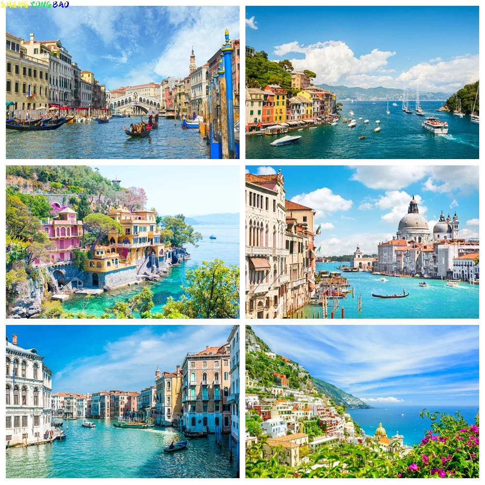 

Venice Water City Town Buildings Boat Holiday Family Portrait Photography Backdrops Photo Backgrounds For Photo Studio Supplies
