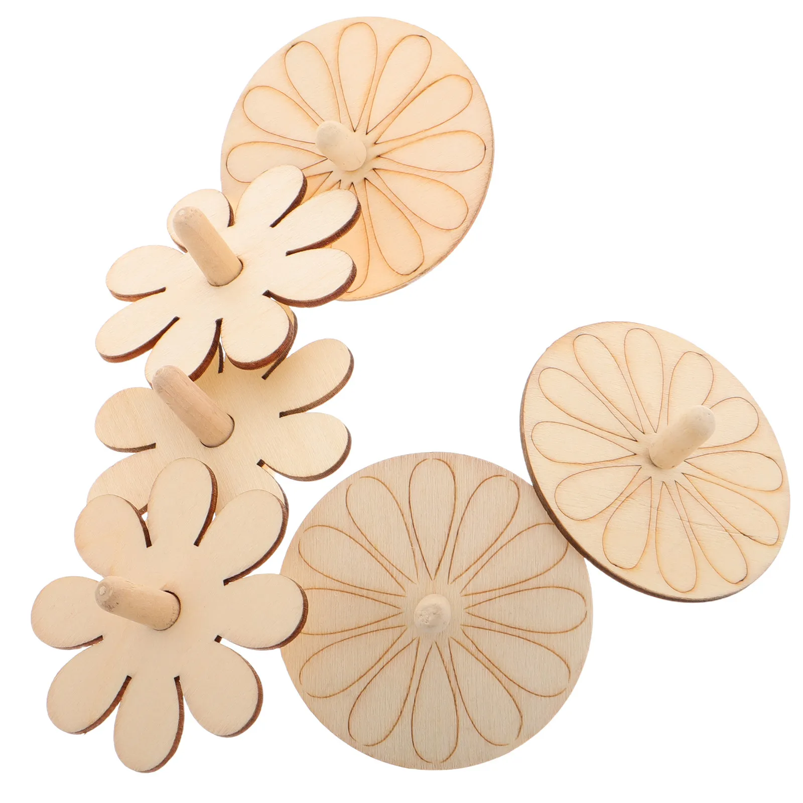 6Pcs Natural Wood Spinning Tops Unpainted Handmade DIY Craft Supplies Kids Creative Painting Gyroscopes Project