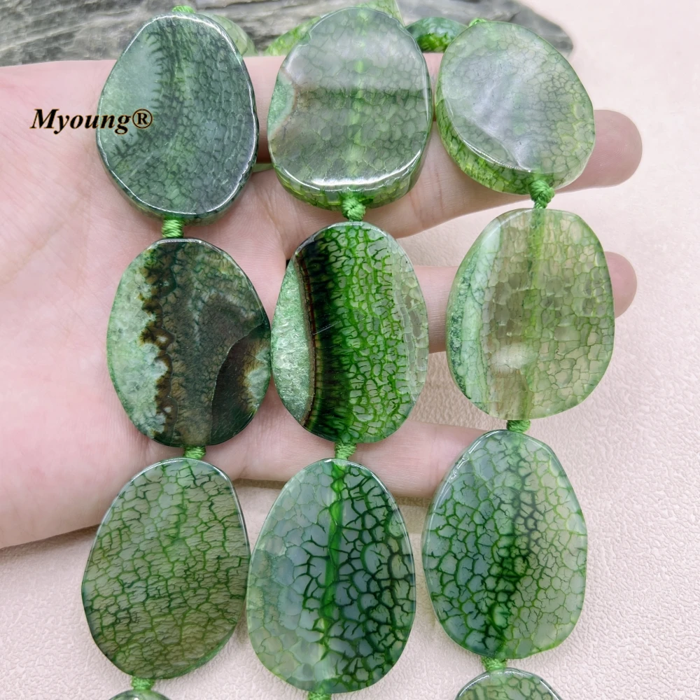 9PCS Large Egg Shape Natural Green Dragon Veins Agates Stone Slice Pendant Beads For DIY Jewelry Making MY230738