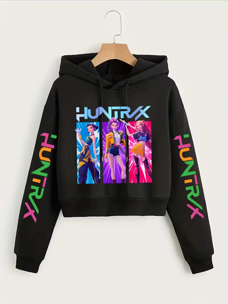 Sweat-shirt court Kpop chasseurs de démons printemps automne hiver dessin animé haut court sweat à capuche mode Style décontracté vêtements