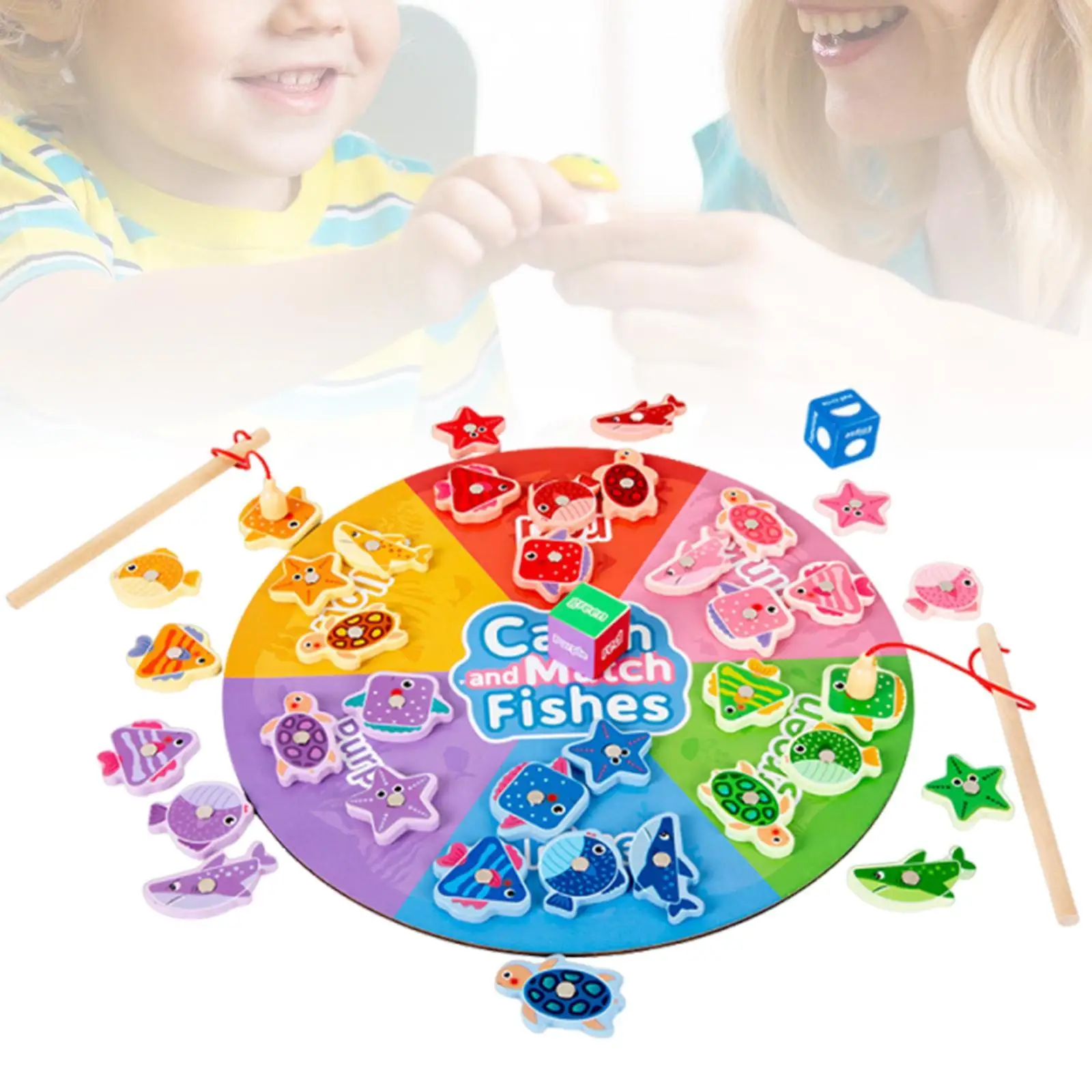 Magnetic Wooden Fishing Game Toy Cognition for 3 4 5+ Year Old Kids Children