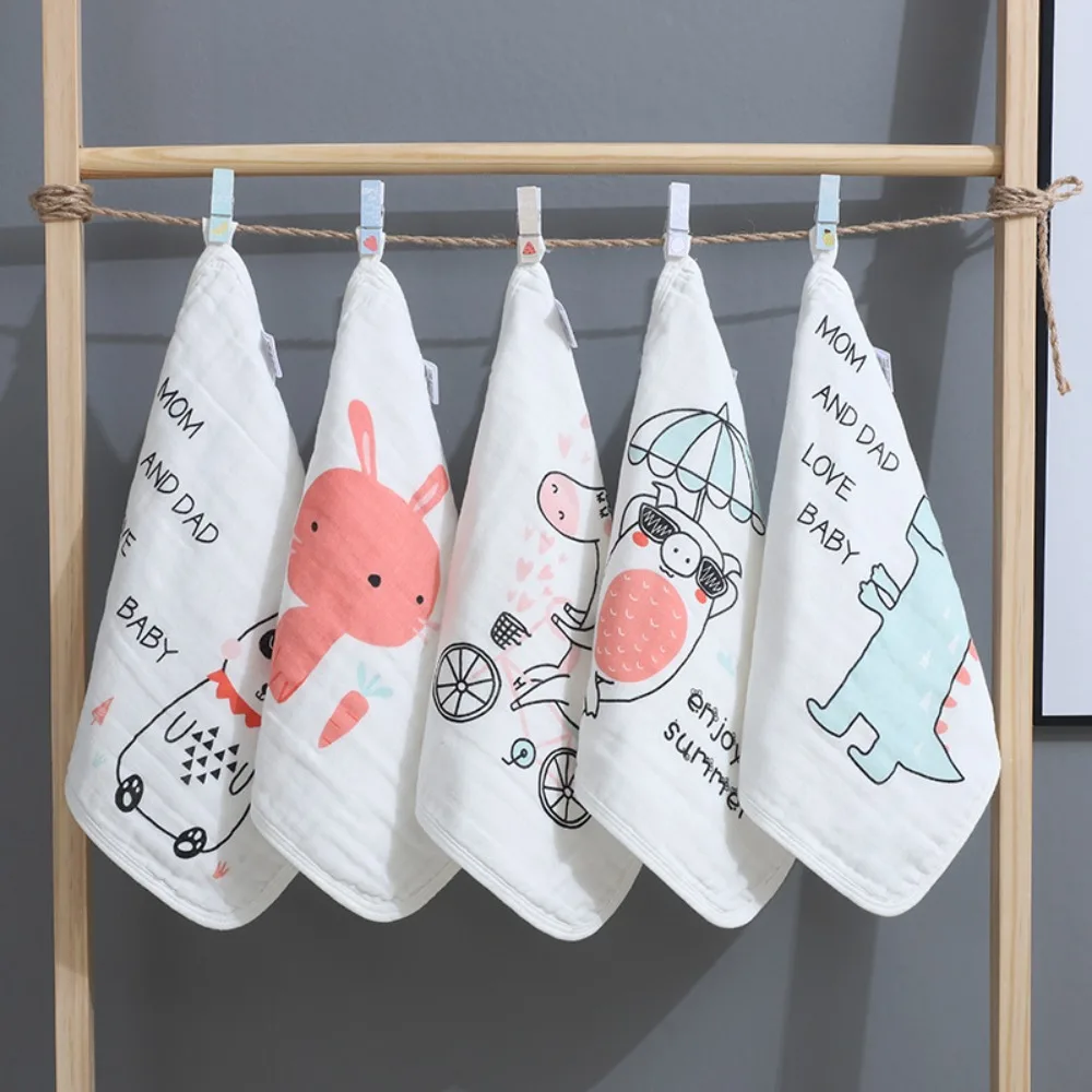 

5PCS Burp Cloth Baby Gauze Towels Super Soft Scarf Pure Cotton Square Towels Face Wipes Portable Cartoon Infan Washcloth