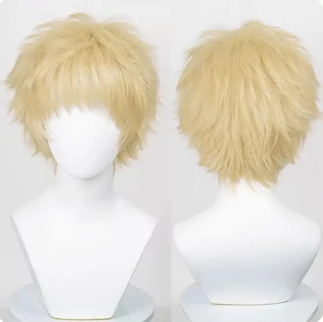 Anime Wig Synthetic Short Curly Blonde Yellow Cosplay Hair Heat Resistant Wig for Party