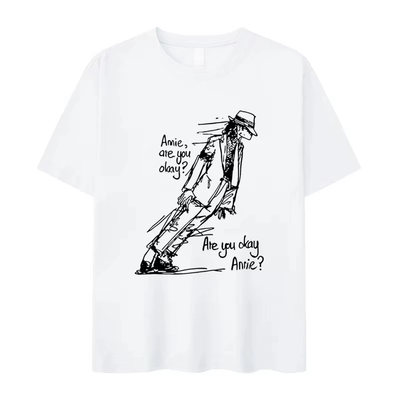 Camiseta cómoda de algodón de gran tamaño para hombre y mujer, camiseta clásica con estampado de Michael Jackson Are You Ok, moda Punk Rock