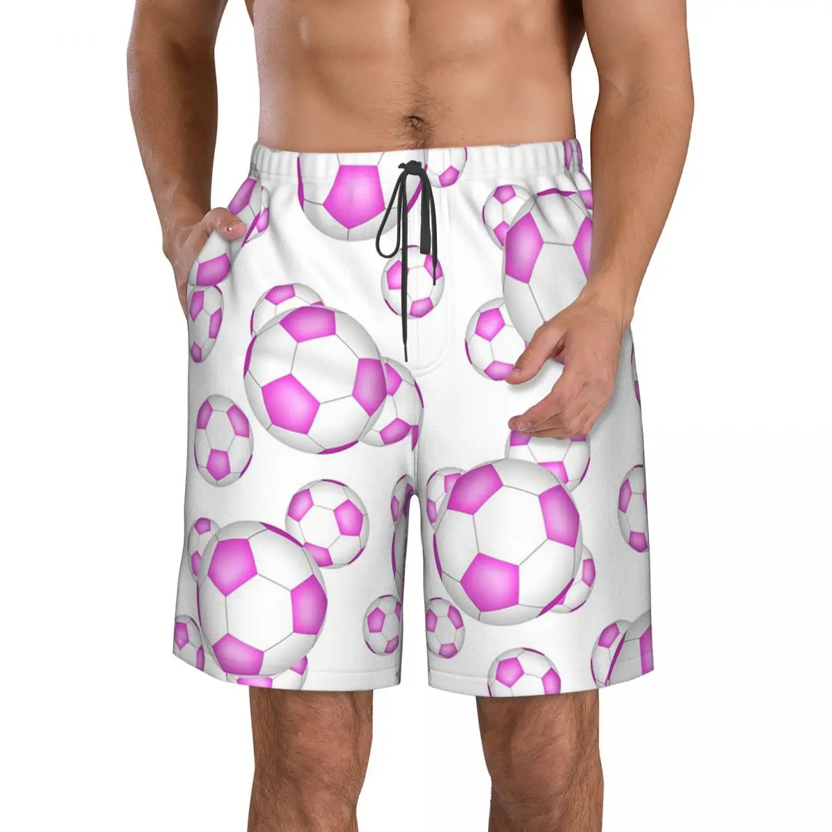 Pink And White Soccer Balls Trunks Beach Board Shorts Casual Quick Dry Swim Summer Men Pants