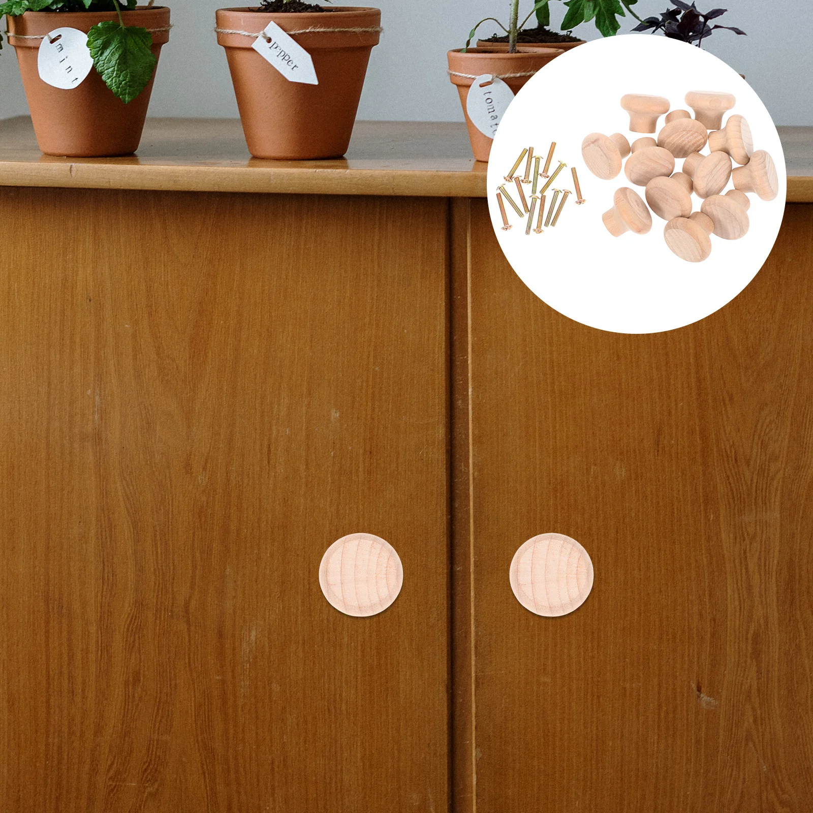 

12Sets Wooden Door Knobs Durable Mushroom Shape Handles for Cabinets Drawers Wardrobes Vintage Rustic Wood Furniture Pulls