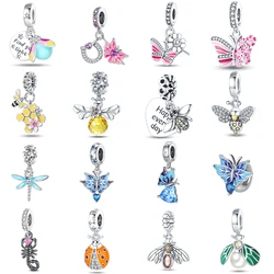 Real 925 Sterling Silver Bee butterfly Luminous Firefly Insect Series Charms Beads Fit 3mm Bracelets DIY Gift Jewelry Making 