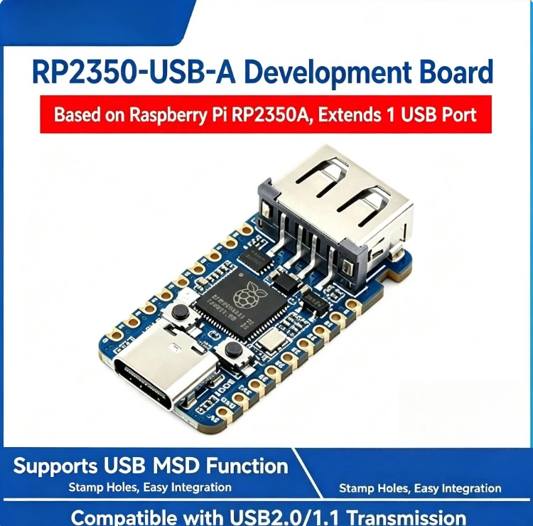 RP2350A USB Mini Development Board: Dual-core, dual-architecture processor, 150MHz operating frequency