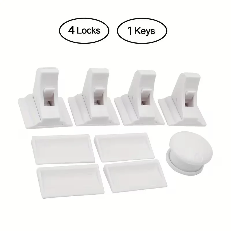 4 locks + 1 key - Child safety magnetic lock for baby cabinet door and drawer, with hidden and multi-functional functions