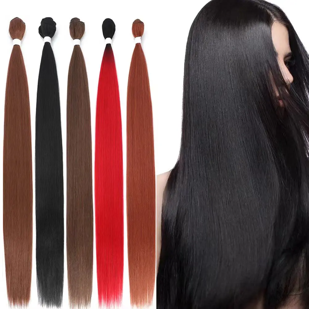 26 Inch Straight Hair Extensions Ombre Hair Bundles Heat Resistant Fiber Hair Weaving Synthetic Straight Hair