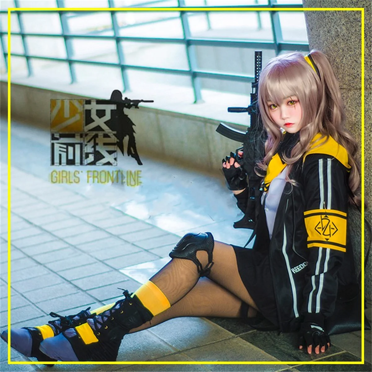 Anime Girls Frontline Ump45 Uniform Cosplay Costume Suit Women Top + Skirt + Jacket + Stockings + Gloves + Knee Pads + Armband