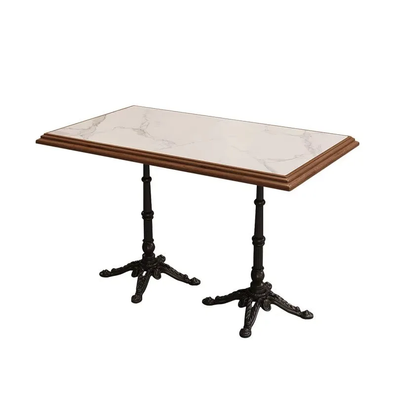 Commercial Restaurant Rectangular Sintered Stone Dining Table Vintage Cast Iron Leg Bistro Cafe Table OEM Wholesale Bulk Order