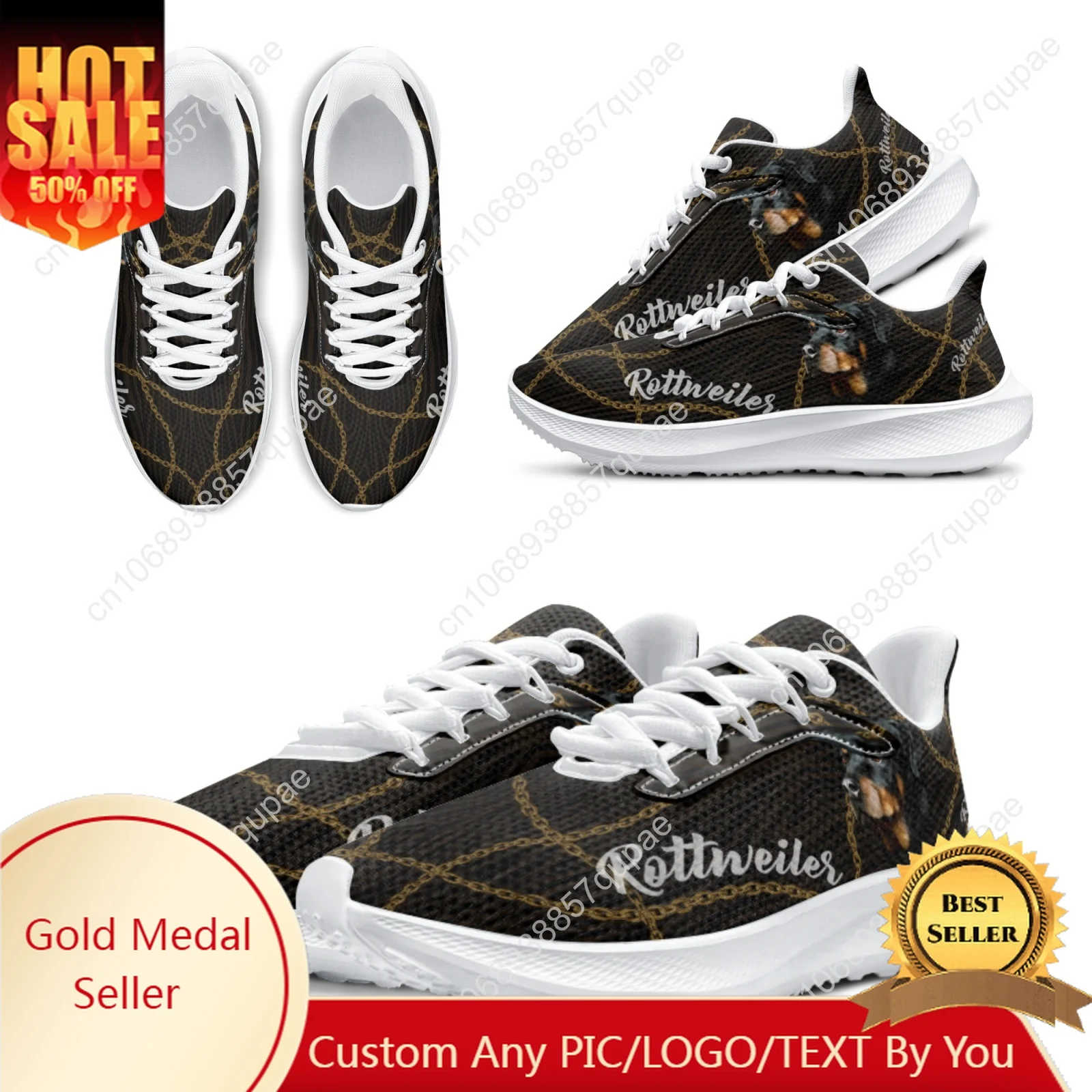 Baroque Style Rottweiler Designer Girl Boy Running Shoes Comfortable Breathable High Quality Height-increasing Shoe Custom Shoe