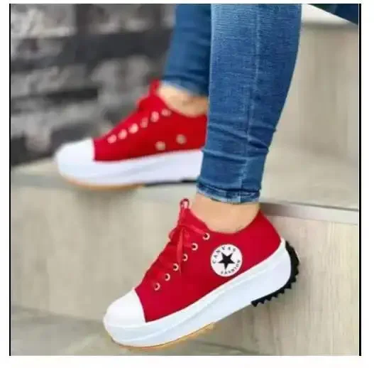 2024 Summer New Popular Women\'s Walking Canvas Shoes Lightweight Breathable Thick Bottom Fashion Casual Round Toe Flat Sneakers