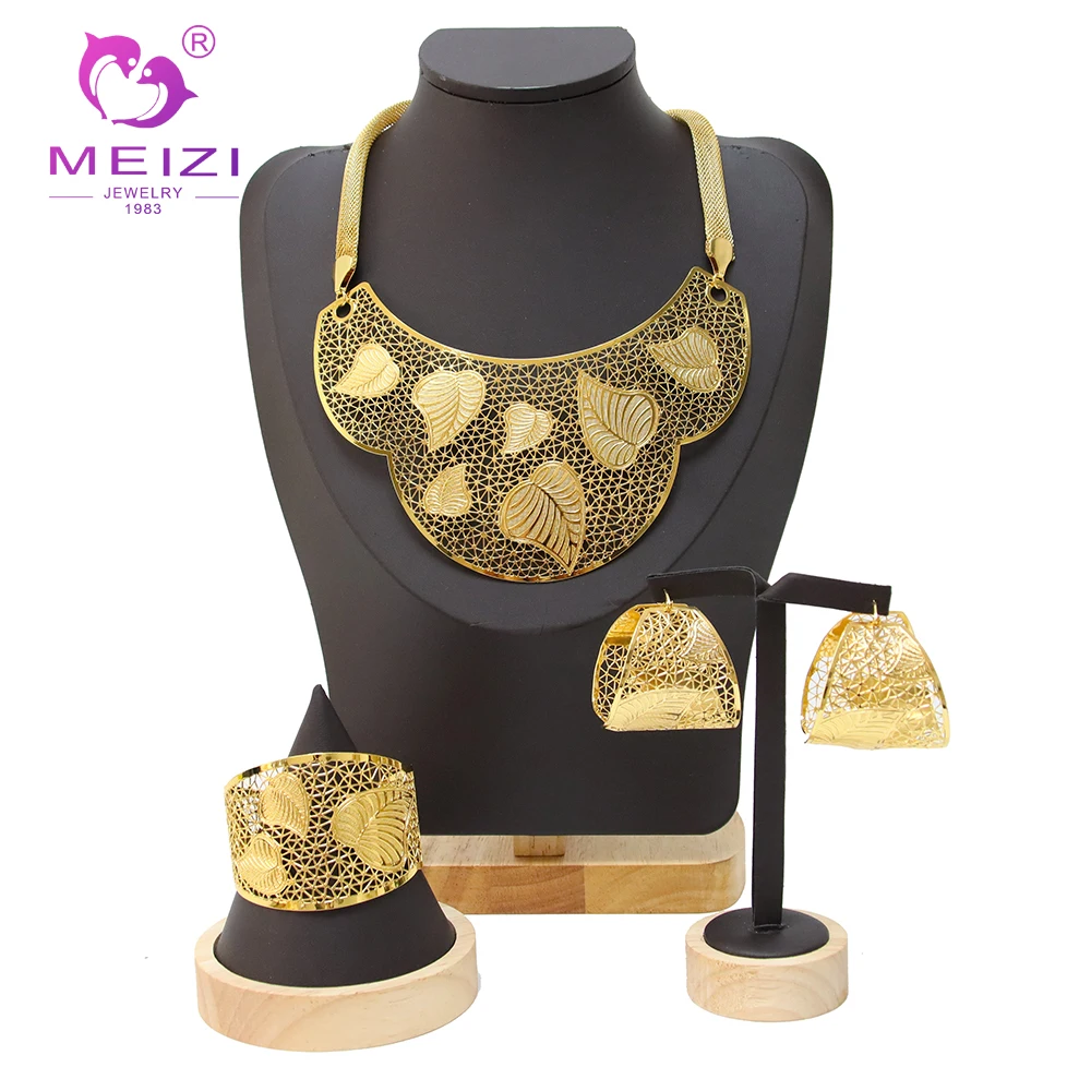 

Bracelet Flower Gold Plated Earrings Fashion Women Jewelry Wedding African Necklace Pendant Dubai Pendant Party Gift