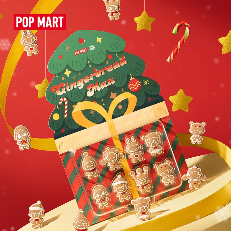 POP MART POP BEAN Gingerbread Man Set, Incluindo 8 Mini Figurinhas, Presente De Natal